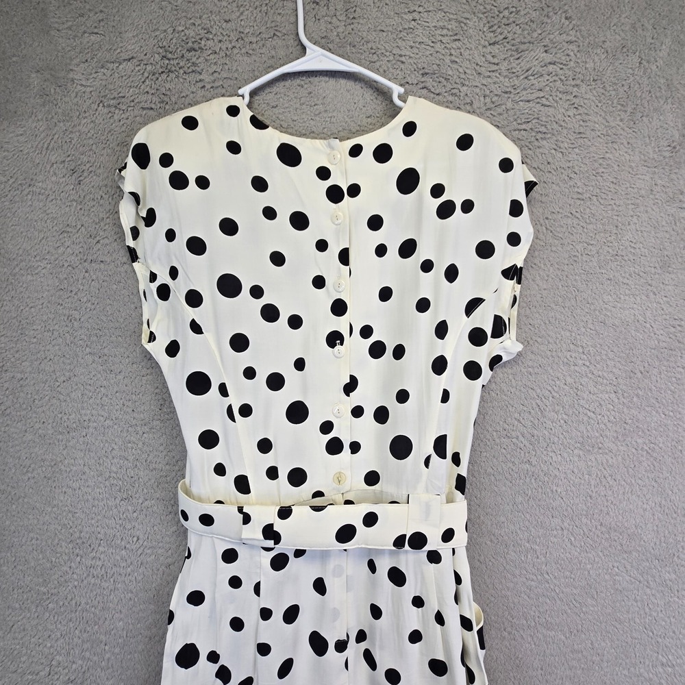 Vintage Dawn Joy Dress Womens 13 Fits M White Polka Dot 80s Retro Office Modest - Picture 12 of 16